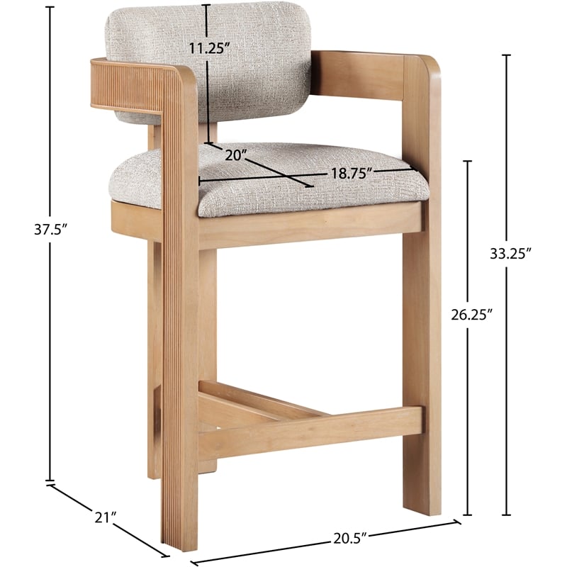 Meridian Furniture Sacha Beige Linen Textured Fabric Upholstered Counter Stool