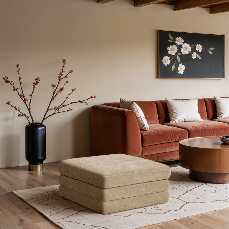 Meridian Furniture Stellar Beige Chenille Fabric Modular Ottoman