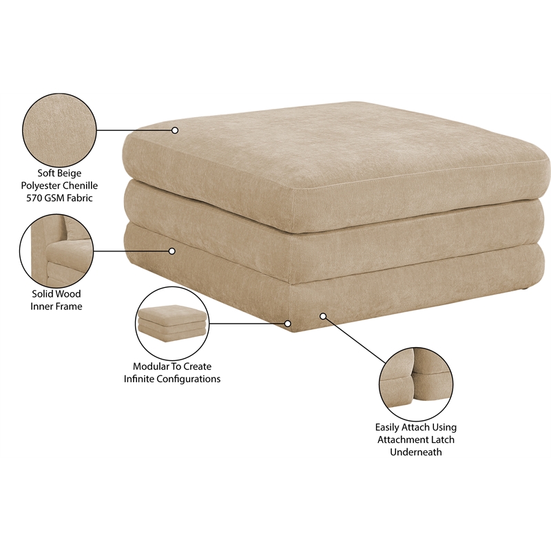 Meridian Furniture Stellar Beige Chenille Fabric Modular Ottoman