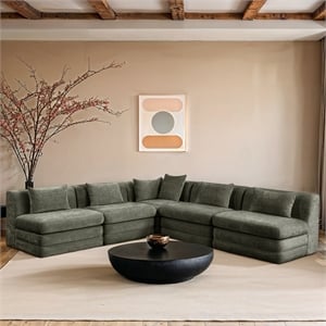 Meridian Furniture Stellar 114&quot Green Chenille Fabric 5Pc. Modular Sectional