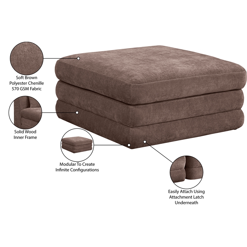 Meridian Furniture Stellar Brown Chenille Fabric Modular Ottoman