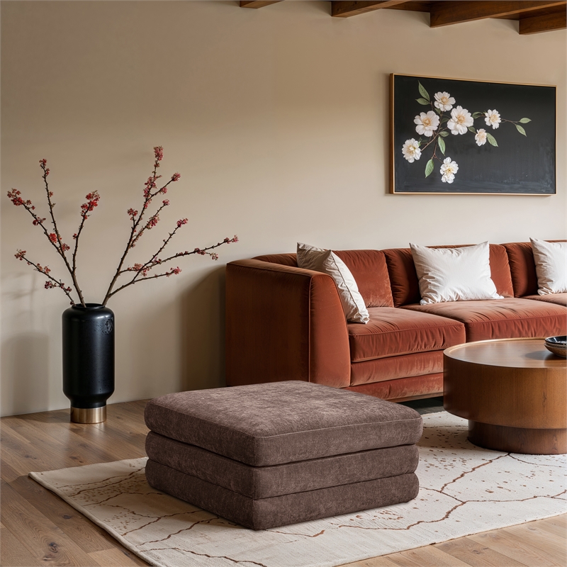 Meridian Furniture Stellar Brown Chenille Fabric Modular Ottoman