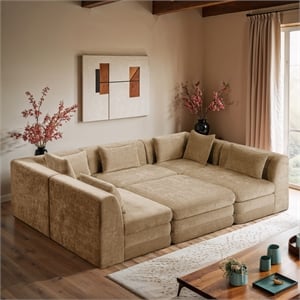 Meridian Furniture Stellar 114&quot Beige Chenille Fabric 6Pc. Modular Sectional