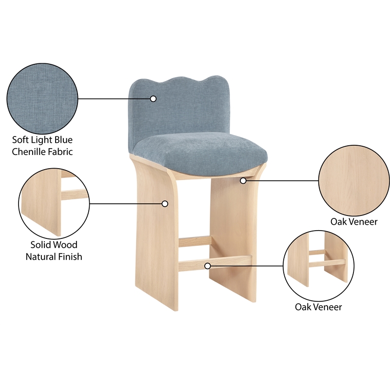 Meridian Furniture Shaw Light Blue Chenille Fabric Upholstered Counter Stool