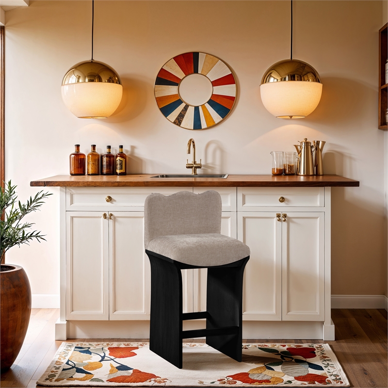 Meridian Furniture Shaw Beige Chenille Fabric Upholstered Counter Stool