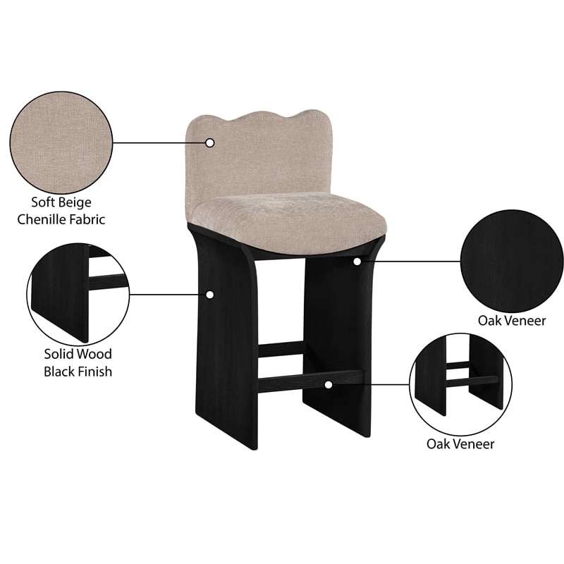 Meridian Furniture Shaw Beige Chenille Fabric Upholstered Counter Stool