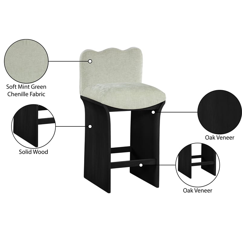 Meridian Furniture Shaw Mint Chenille Fabric Upholstered Counter Stool
