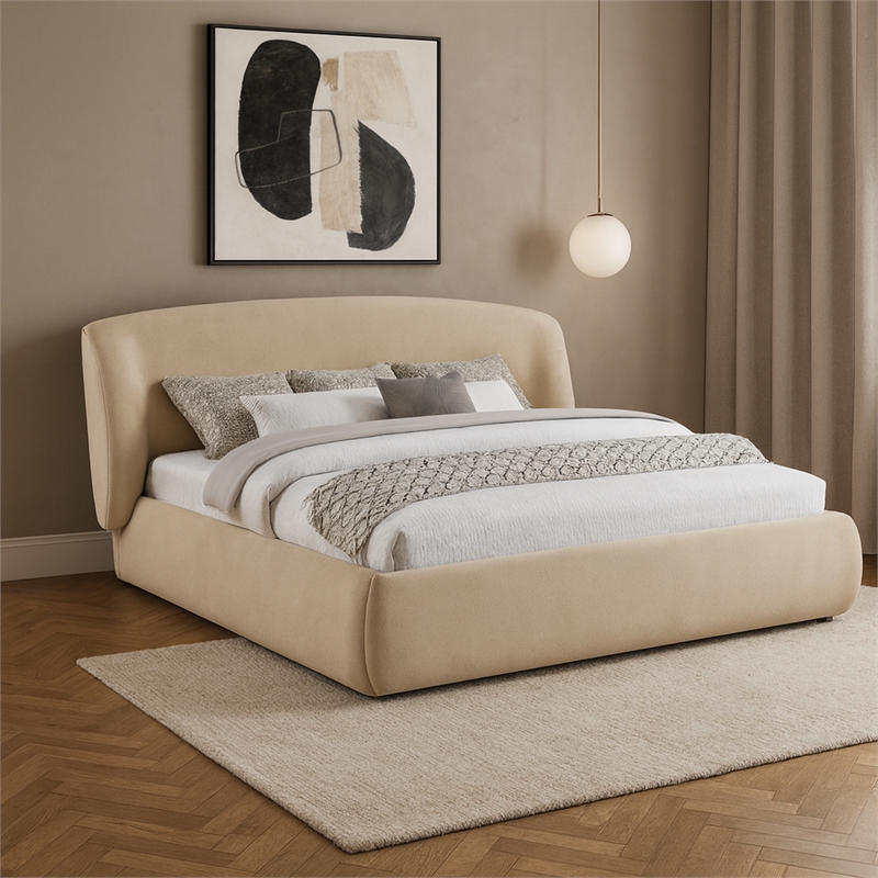 Meridian Furniture Sandro Beige Chenille Fabric Upholstered King Bed