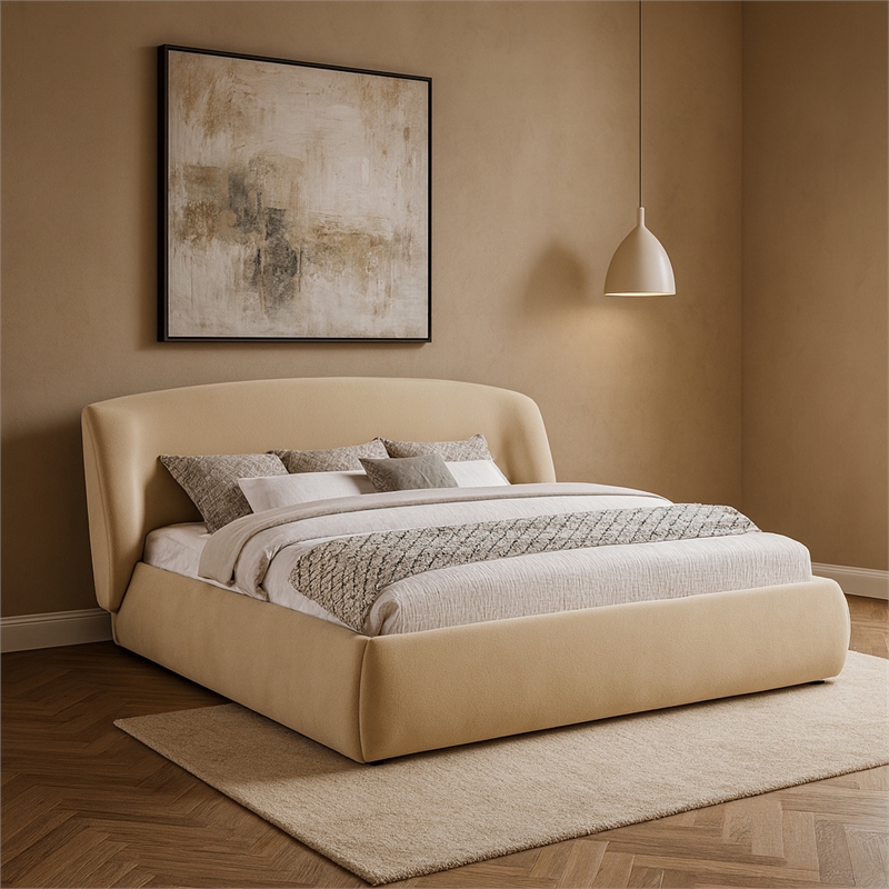 Meridian Furniture Sandro Beige Chenille Fabric Upholstered Queen Bed