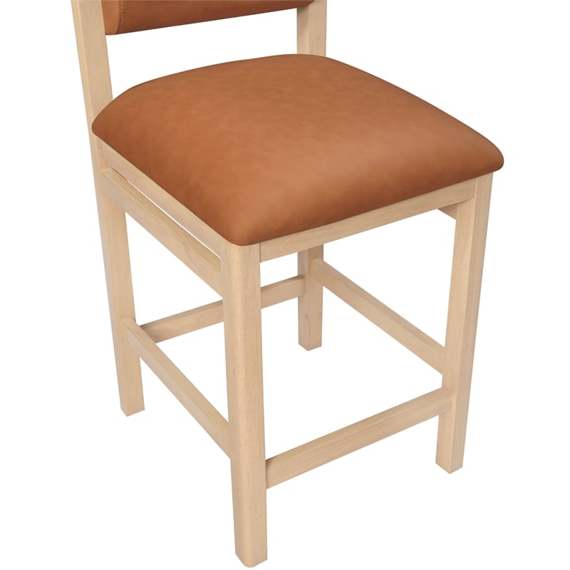 Meridian Furniture Roundhill Cognac Vegan Leather Upholstered Counter Stool