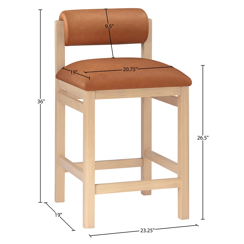Meridian Furniture Roundhill Cognac Vegan Leather Upholstered Counter Stool