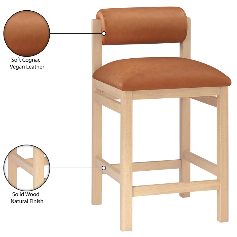 Meridian Furniture Roundhill Cognac Vegan Leather Upholstered Counter Stool