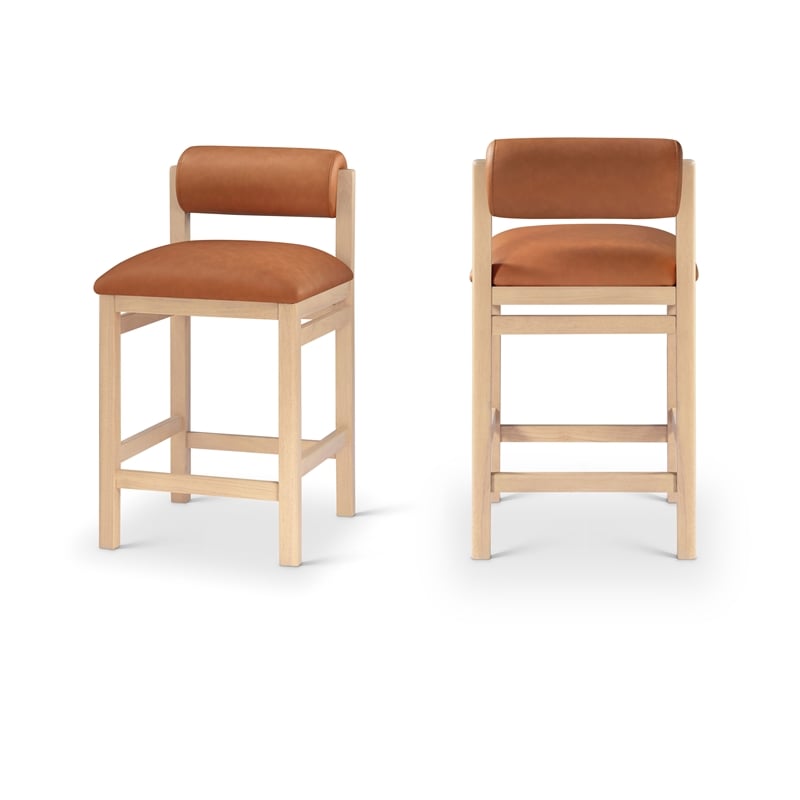 Meridian Furniture Roundhill Cognac Vegan Leather Upholstered Counter Stool