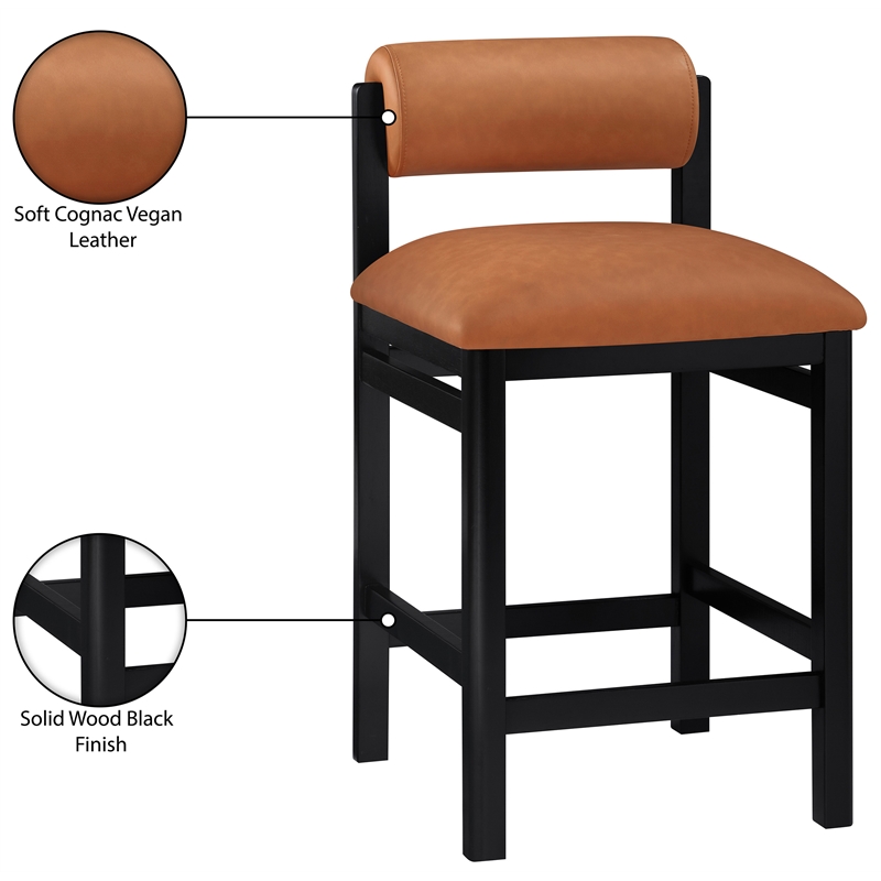Meridian Furniture Roundhill Cognac Vegan Leather Upholstered Counter Stool