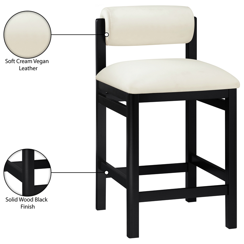 Meridian Furniture Roundhill Cream Vegan Leather Upholstered Counter Stool