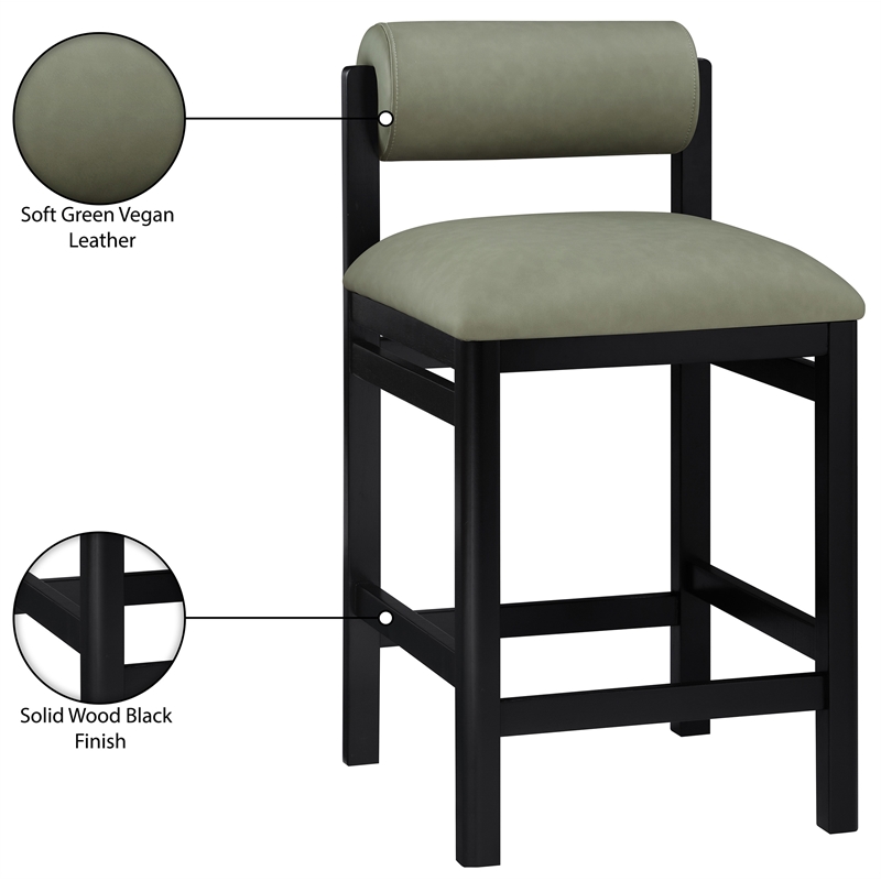Meridian Furniture Roundhill Green Vegan Leather Upholstered Counter Stool