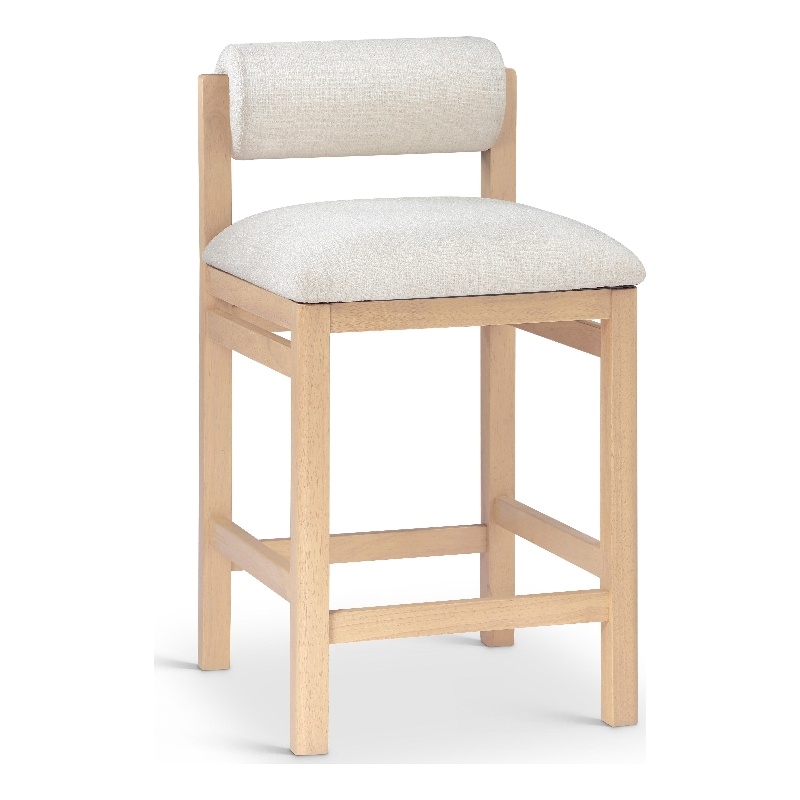 Meridian Furniture Roundhill Cream Linen Textured Fabric Counter Stool
