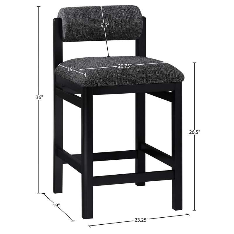 Meridian Furniture Roundhill Black Linen Textured Fabric Counter Stool