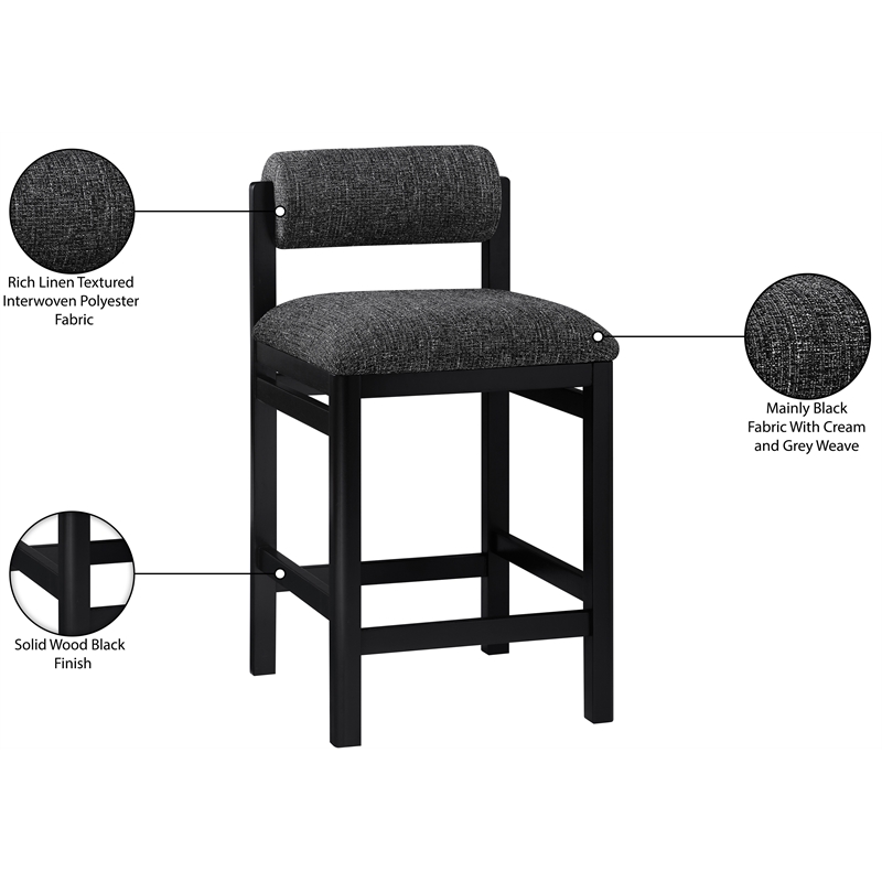 Meridian Furniture Roundhill Black Linen Textured Fabric Counter Stool