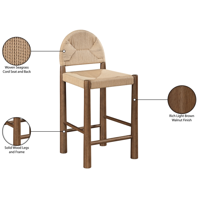 Meridian Furniture Bohemia Beige Woven Seagrass Cord Counter Stool