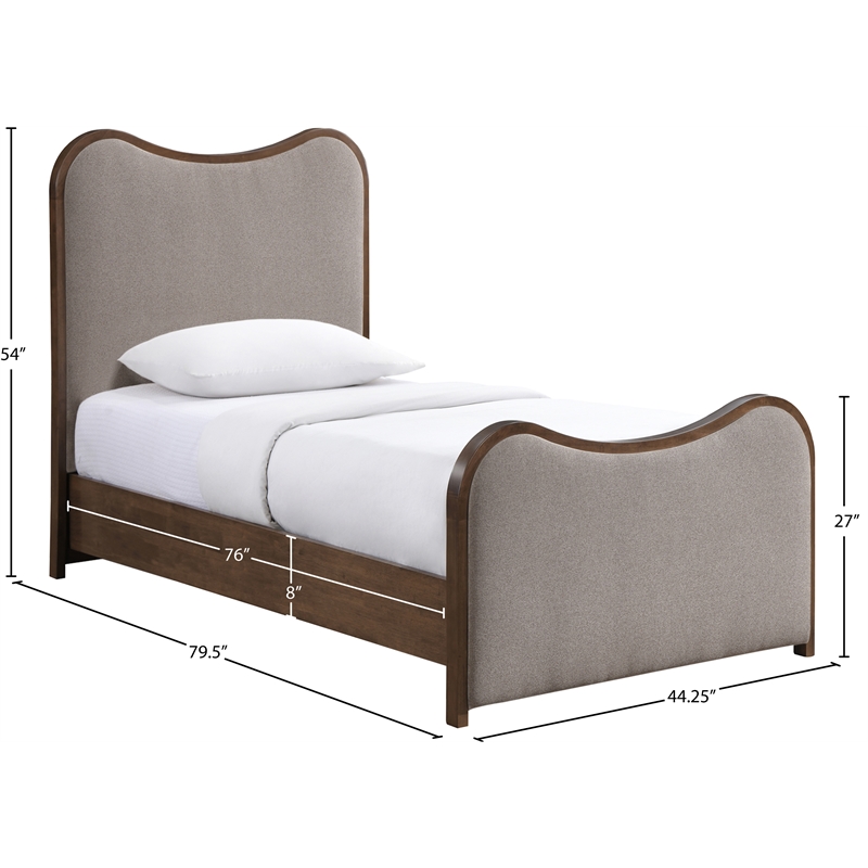 Meridian Furniture Arvada Brown Linen Textured Fabric Upholstered Twin Bed