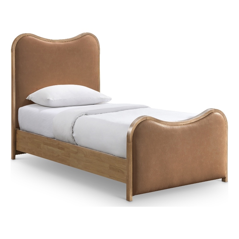 Meridian Furniture Arvada Cognac Vegan Leather Upholstered Twin Bed