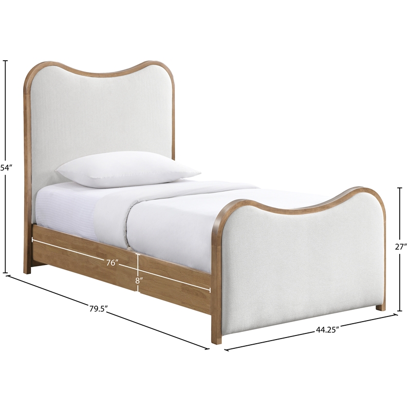 Meridian Furniture Arvada Cream Linen Textured Fabric Upholstered Twin Bed