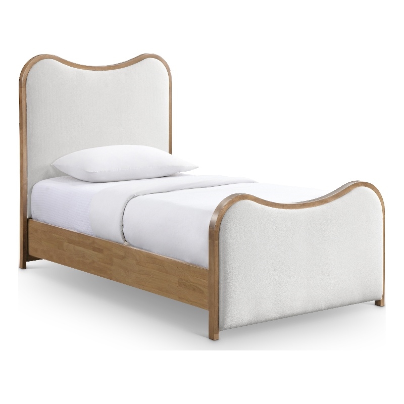 Meridian Furniture Arvada Cream Linen Textured Fabric Upholstered Twin Bed
