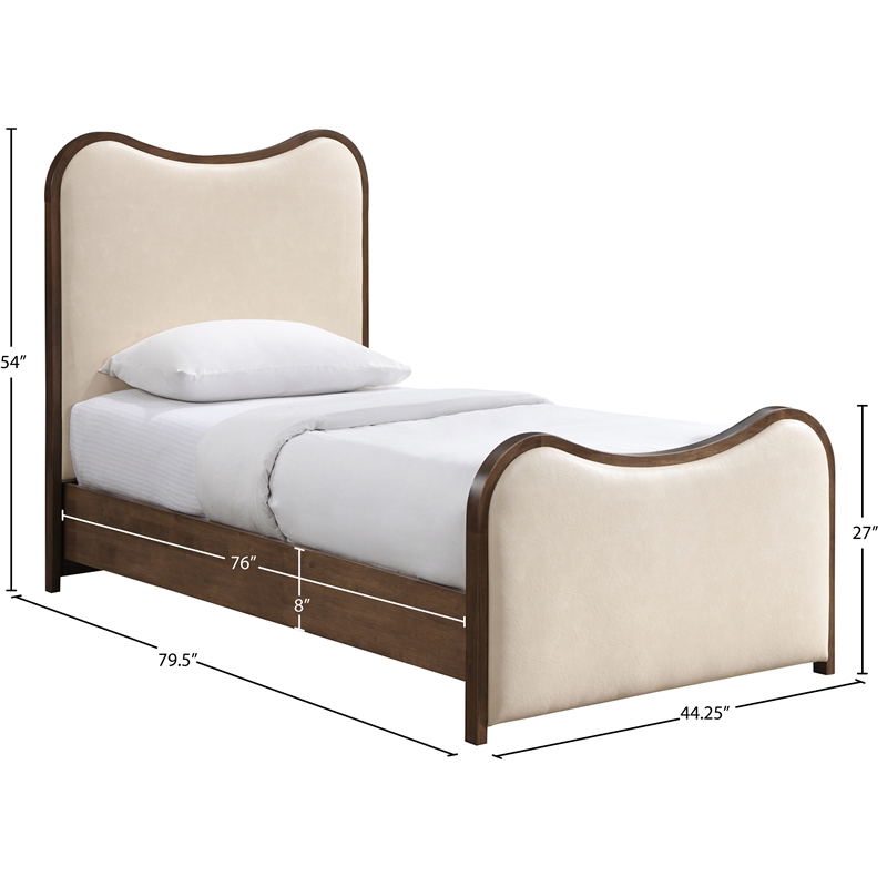 Meridian Furniture Arvada Cream Vegan Leather Upholstered Twin Bed