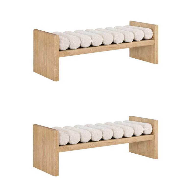 Meridian Furniture Set of 2 Contemporary Natural Bench with Cream Cushions