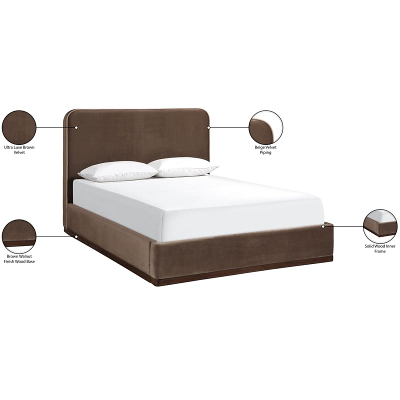 Meridian Furniture Rava Brown Velvet Upholstered Full Bed
