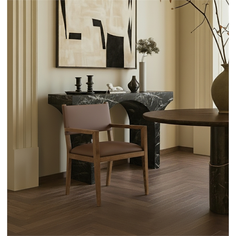 Meridian Furniture Avon Brown Vegan Leather Dining Arm Chair