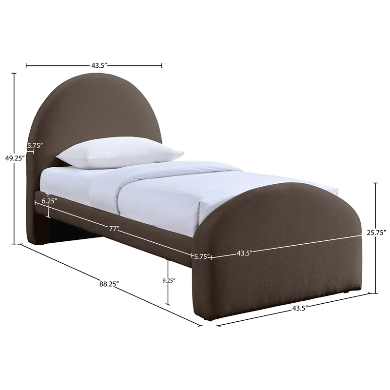 Meridian Furniture Andaz Brown Chenille Fabric Upholstered Twin Bed