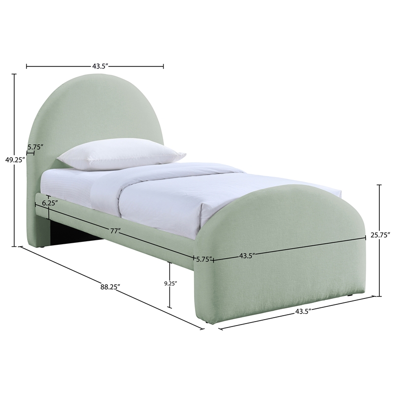 Meridian Furniture Andaz Mint Chenille Fabric Upholstered Twin Bed
