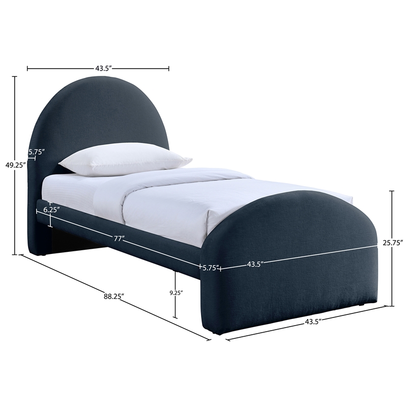Meridian Furniture Andaz Navy Chenille Fabric Upholstered Twin Bed