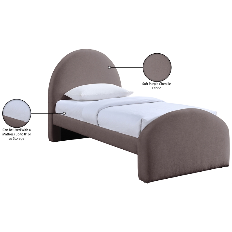 Meridian Furniture Andaz Purple Chenille Fabric Upholstered Twin Bed