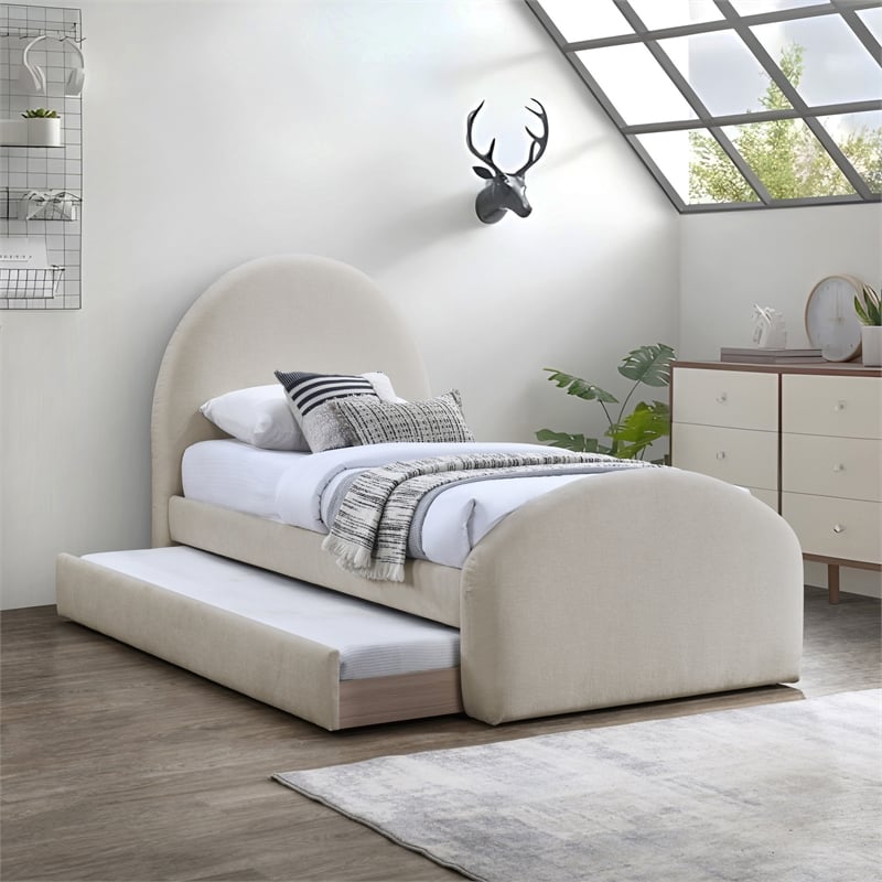 Meridian Furniture Andaz Beige Chenille Fabric Upholstered Twin Trundle Bed