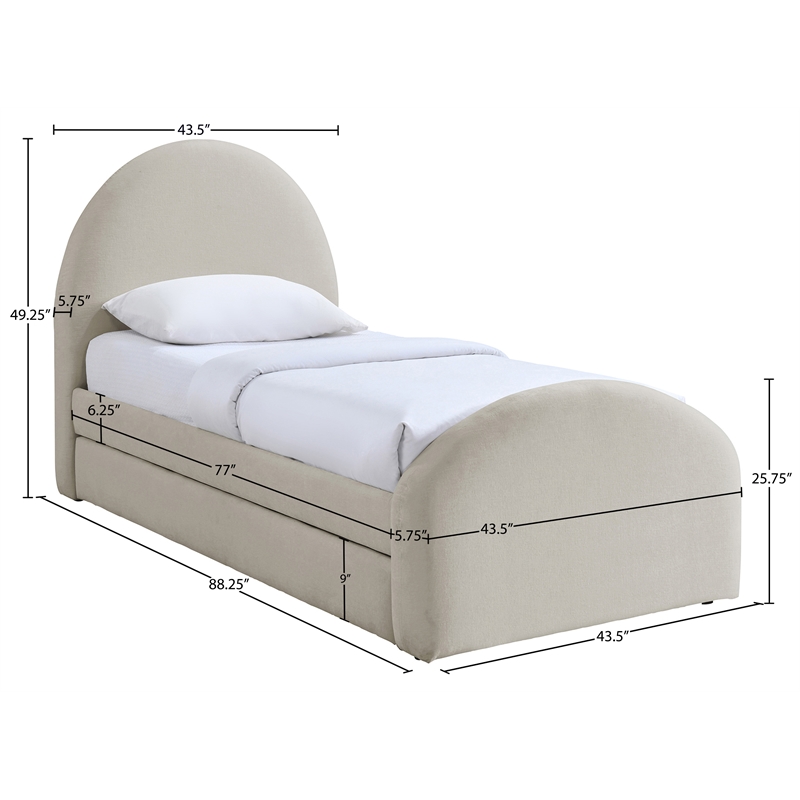 Meridian Furniture Andaz Beige Chenille Fabric Upholstered Twin Trundle Bed