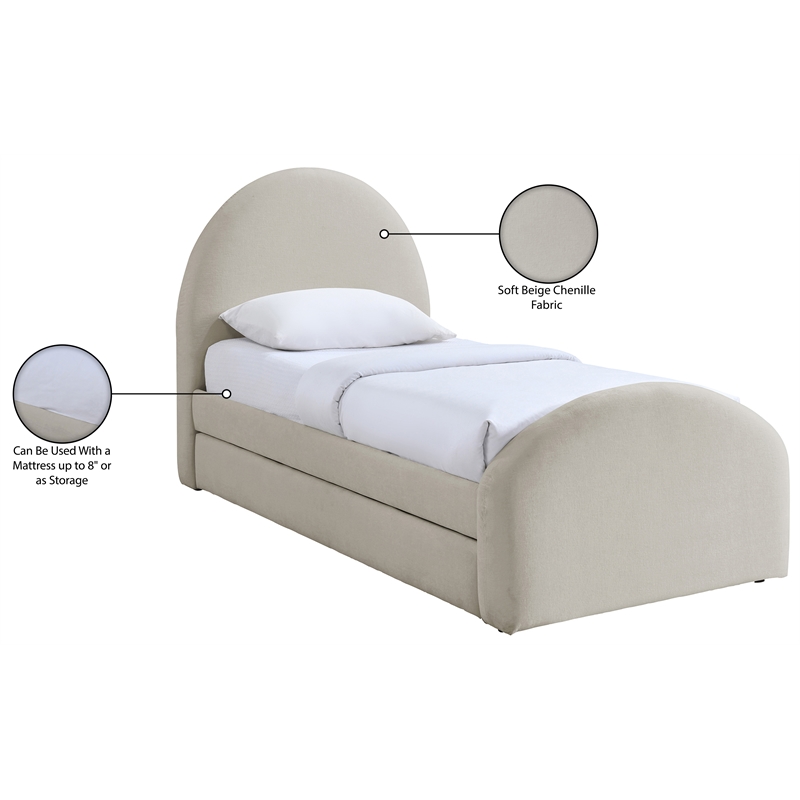 Meridian Furniture Andaz Beige Chenille Fabric Upholstered Twin Trundle Bed