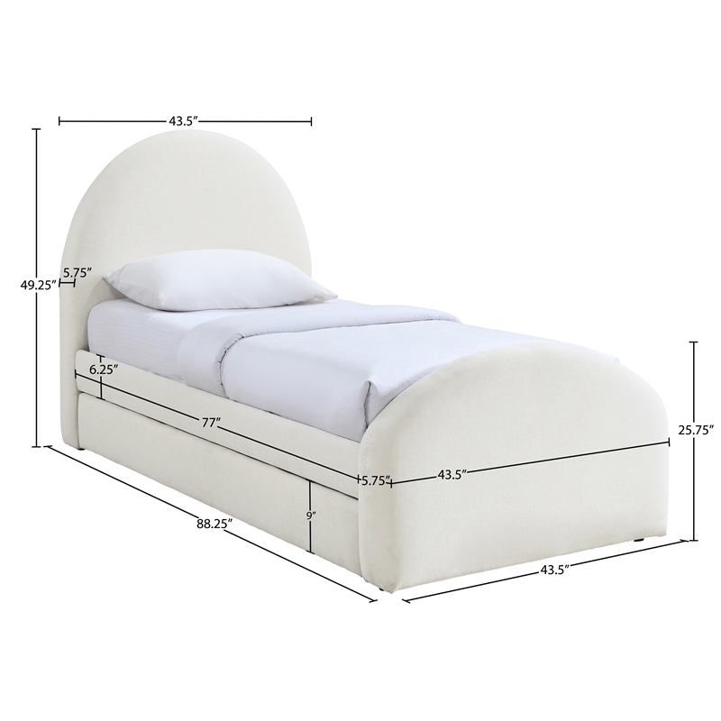 Meridian Furniture Andaz Cream Chenille Fabric Upholstered Twin Trundle Bed