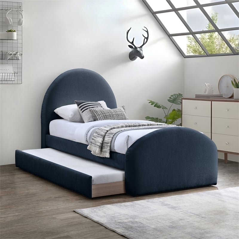 Meridian Furniture Andaz Navy Chenille Fabric Upholstered Twin Trundle Bed