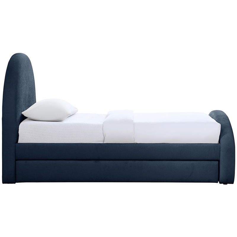Meridian Furniture Andaz Navy Chenille Fabric Upholstered Twin Trundle Bed
