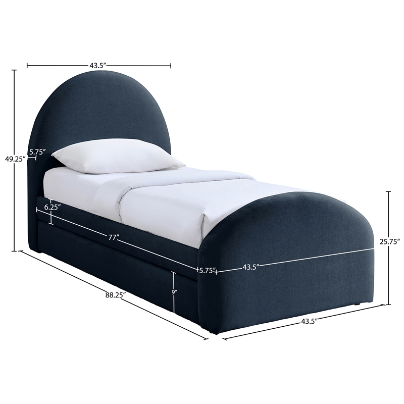 Meridian Furniture Andaz Navy Chenille Fabric Upholstered Twin Trundle Bed