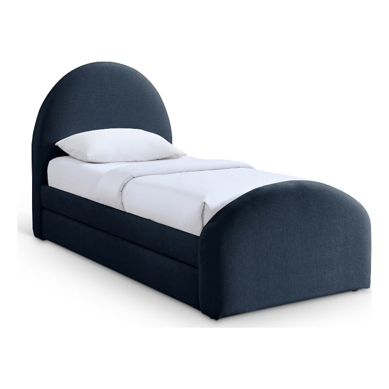 Meridian Furniture Andaz Navy Chenille Fabric Upholstered Twin Trundle Bed