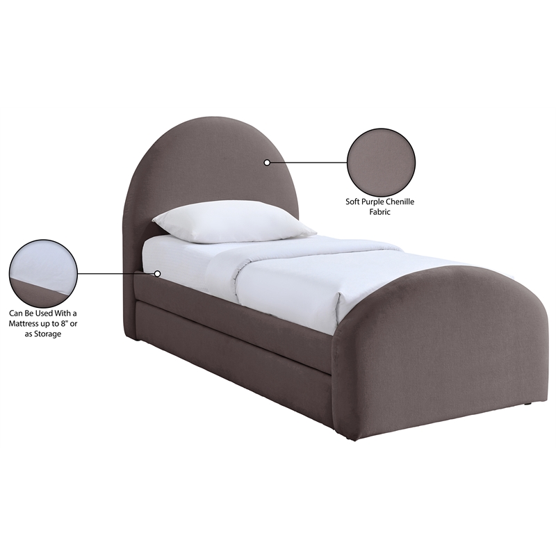 Meridian Furniture Andaz Purple Chenille Fabric Upholstered Twin Trundle Bed