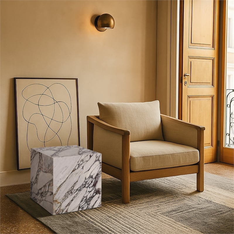 Meridian Furniture Bolzano White Marble End Table