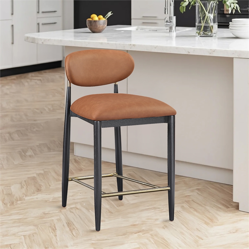 Meridian Furniture Riccio Cognac Vegan Leather Upholstered Stool