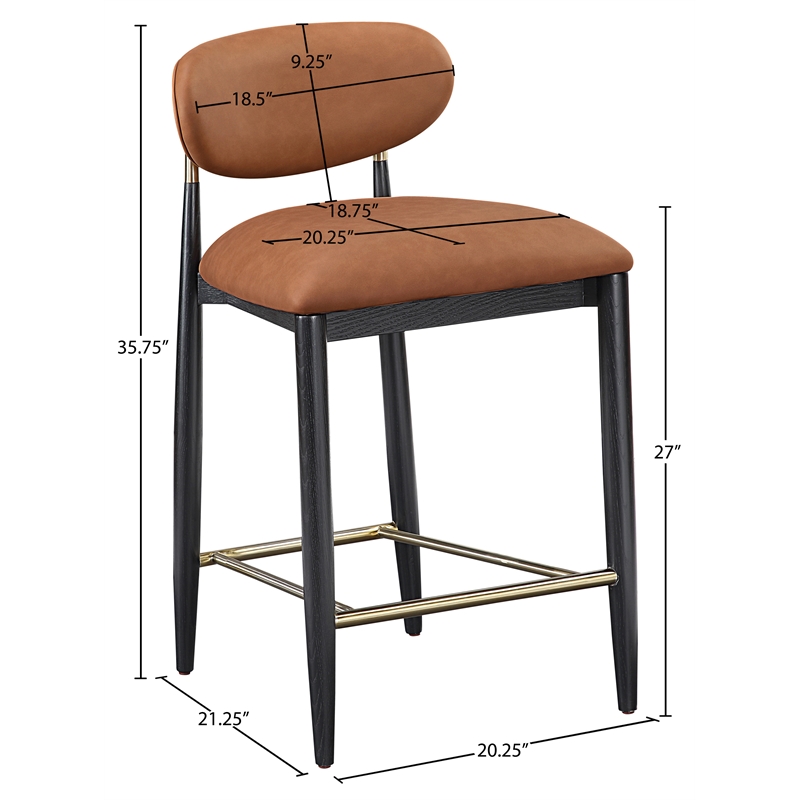 Meridian Furniture Riccio Cognac Vegan Leather Upholstered Stool