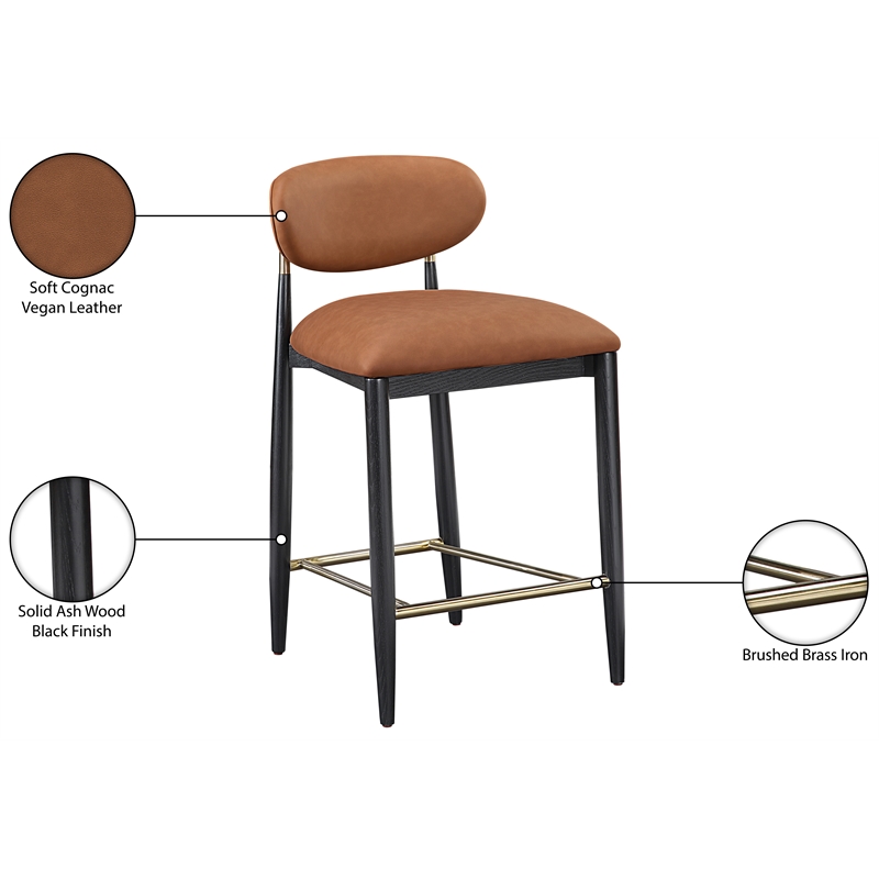 Meridian Furniture Riccio Cognac Vegan Leather Upholstered Stool