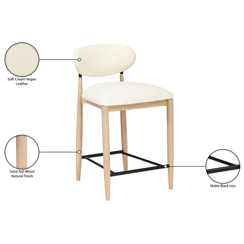 meridian furniture riccio cream vegan leather upholstered stool